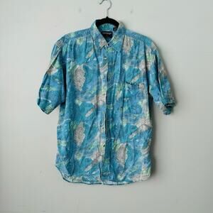 Revenge Shirtmakers Blue And Gray Ocean Theme Button Up Short Sleeve Top Men’s M